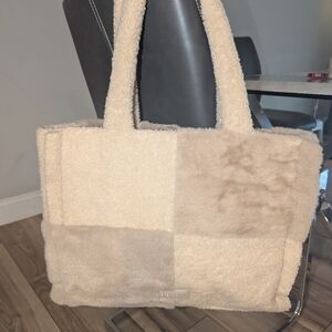 BCBGeneration Cream and Tan Faux Fur Tote